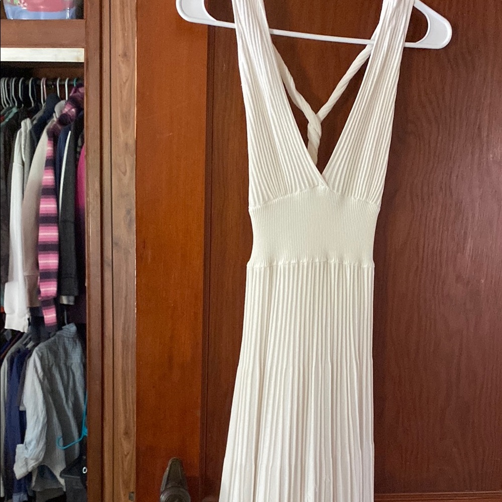 Bebe Cream Pleated Halter Sundress for Brides